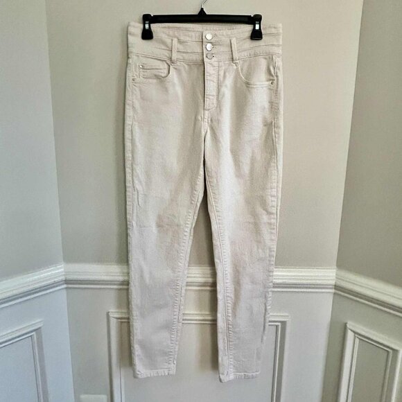 Ann Taylor Size 6 High Waist Skinny Three Button Beige Cream Jeans 29 Inseam - Picture 1 of 7